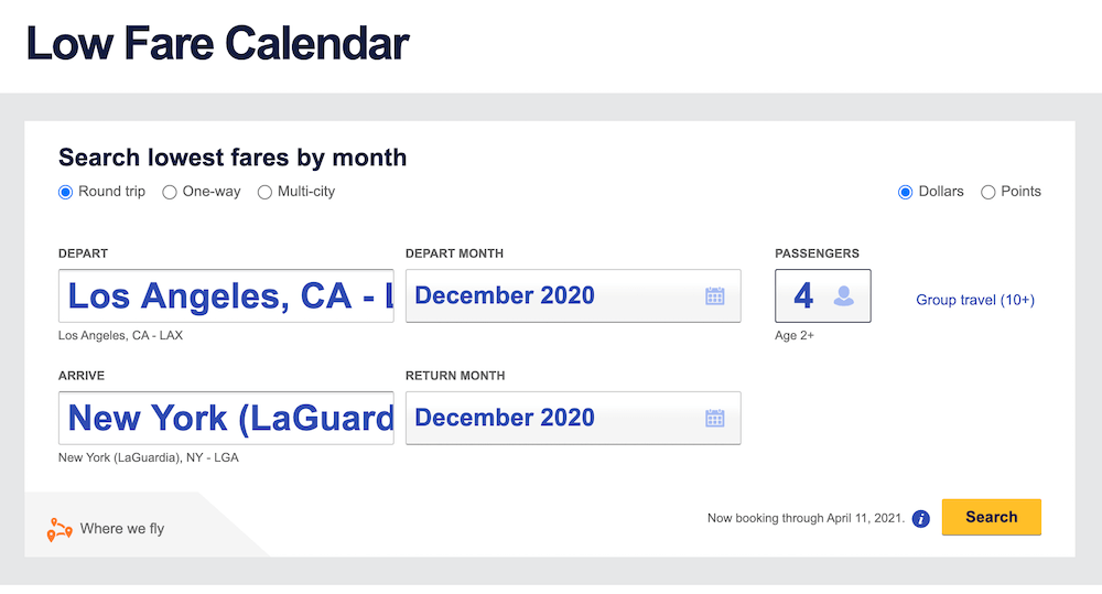 Southwest Low Fare Calendar Hack