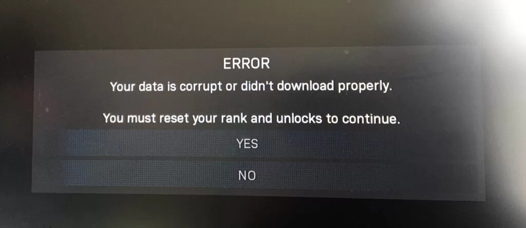 You Must Reset Your Rank and Unlocks to Continue