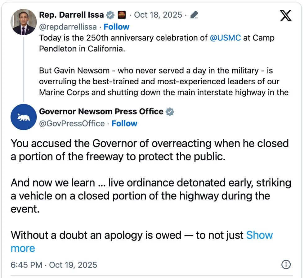 Newsom-Issa-reply-tweet