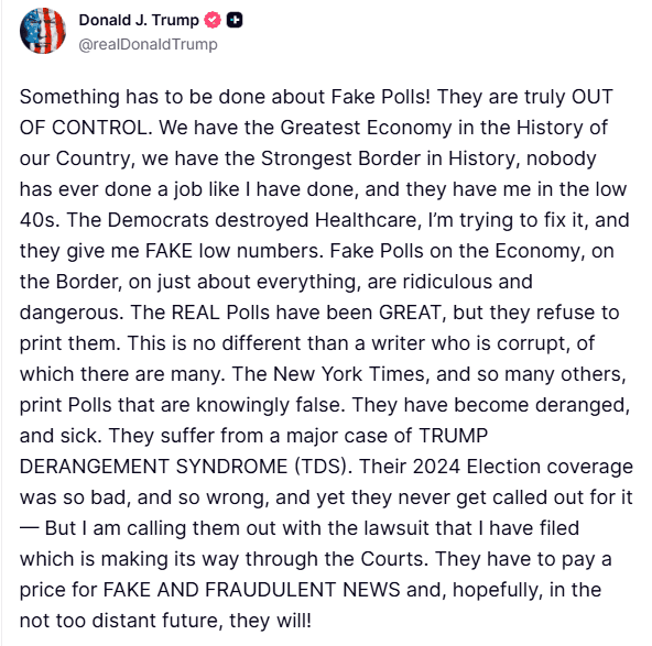 Screenshot of Truth Social @realDonaldTrump