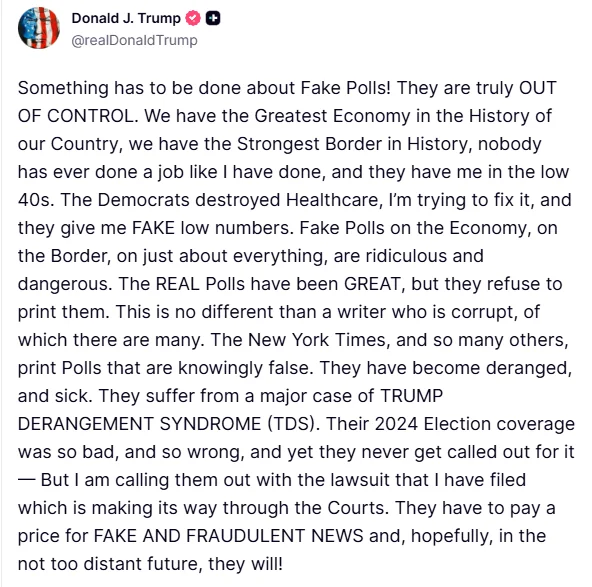 Screenshot of Truth Social @realDonaldTrump