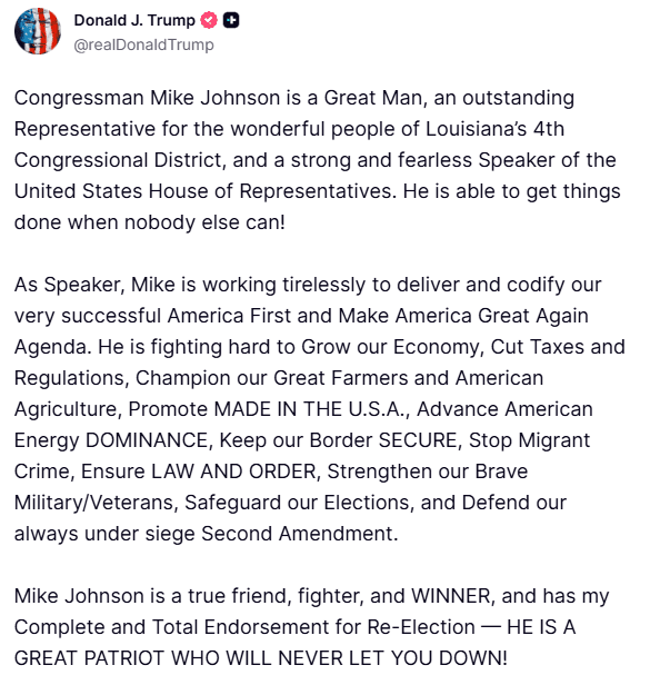 Screenshot via Truth Social 