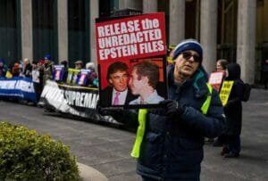 Trump-Epstein Images Projected on Hotel Ahead of White House Correspondents’ Dinner